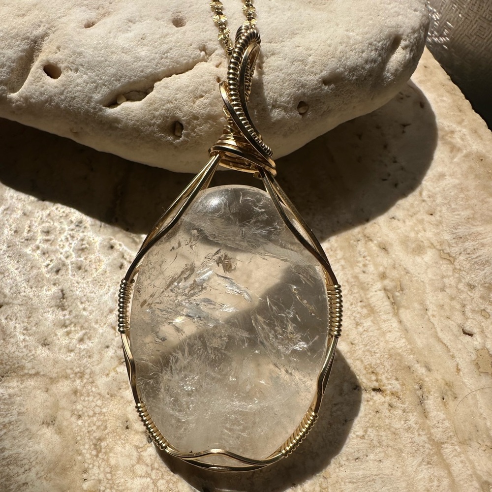 14k Gold Filled Quartz Statement Necklace Pendant